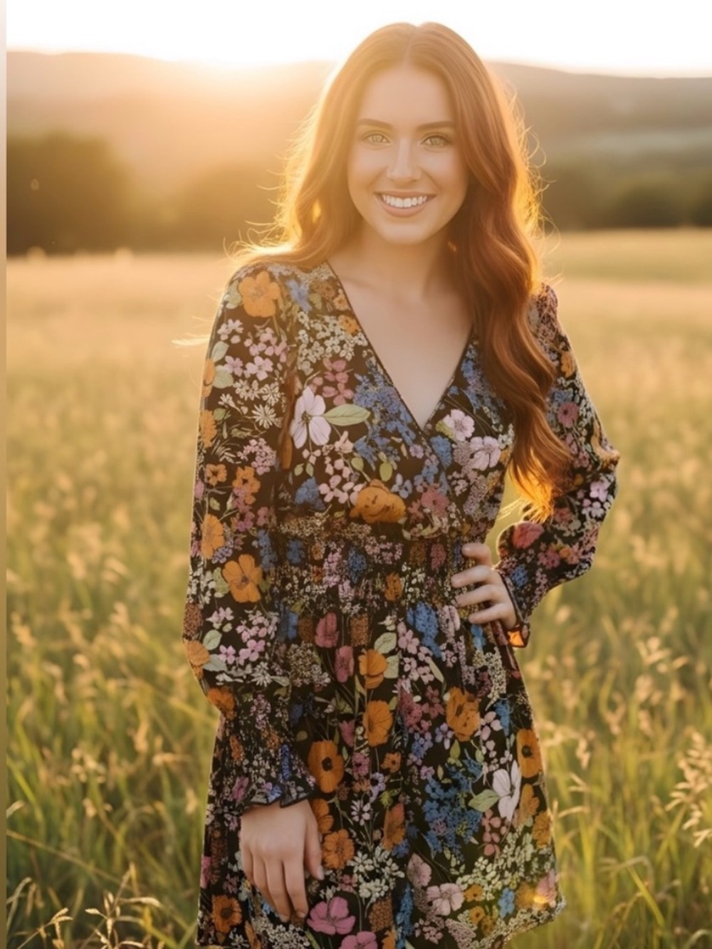 Anthropologie Wayf floral surplus dress with elastic waist